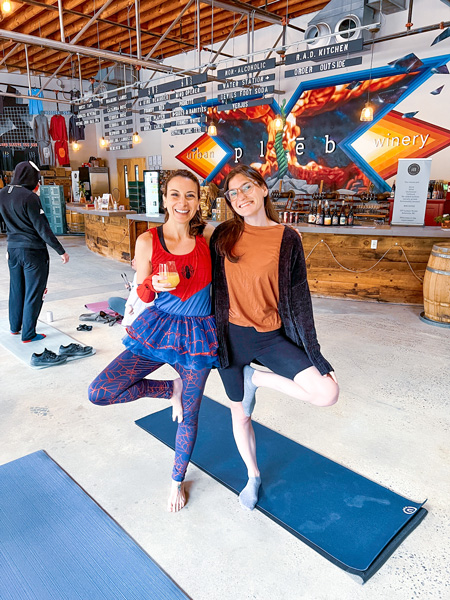 Christine and friend at pleb urban winery yoga