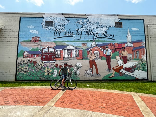 Mural with biker in front of it